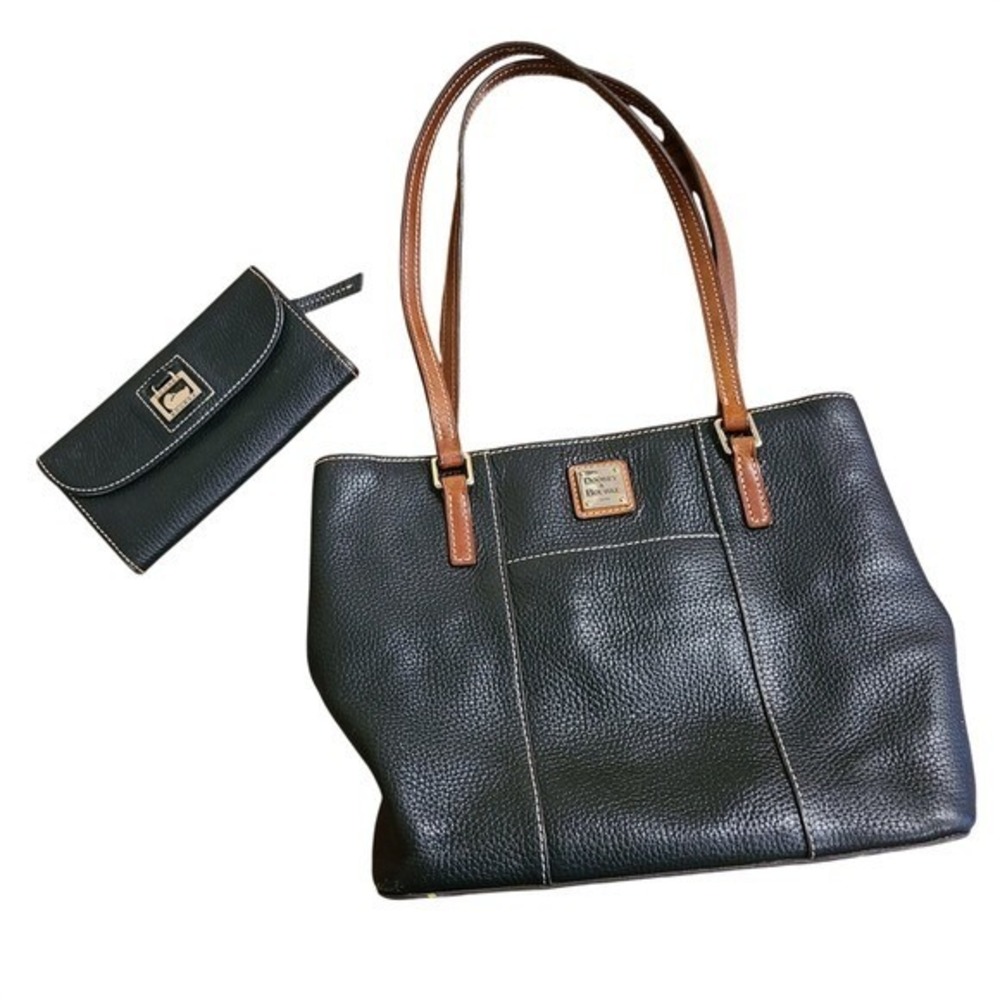 Dooney & Bourke Black Leather Pebble Grain Lexington Tote Purse S and Wallet Set